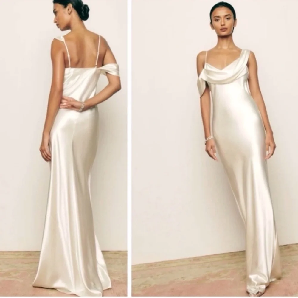 NWT Reformation Ronda One ShoulderAsymmetrical Neckline Silk Dress Ivory Sz 8 - Picture 2 of 16